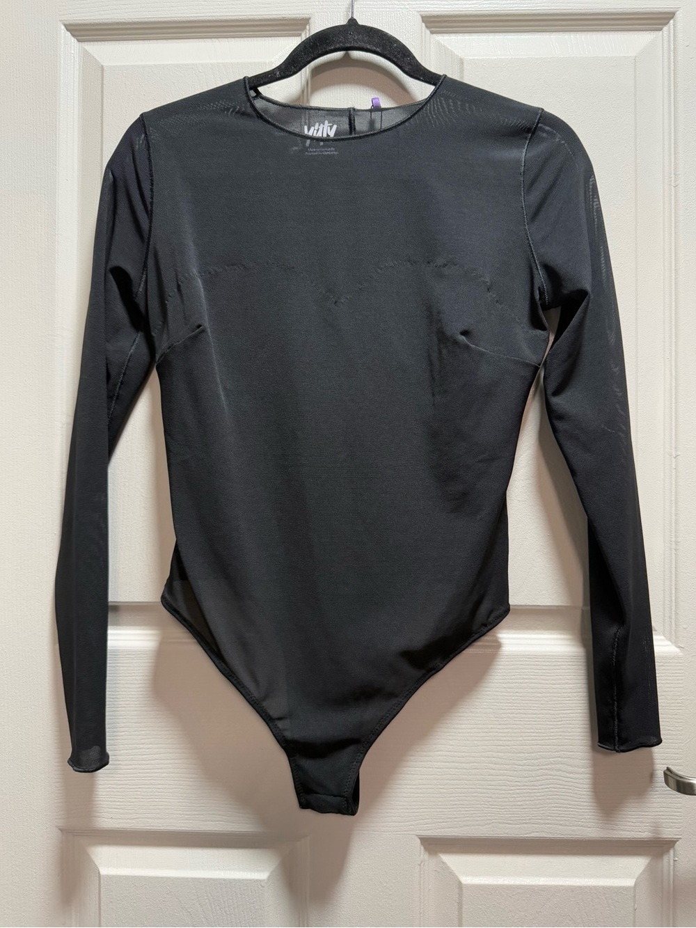YITTY Black Mesh Long Sleeve Bodysuit Sweatheart neck size M NWT